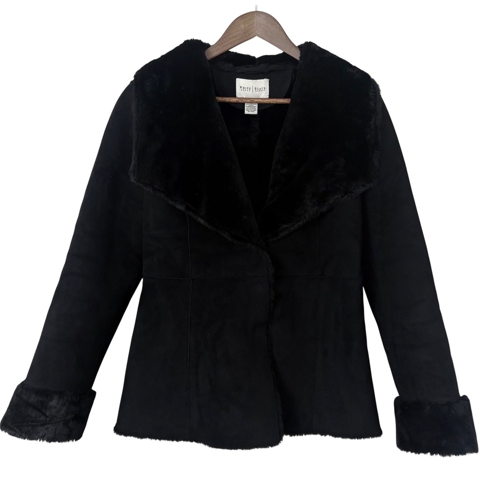 WHBM Faux Suede Fur Trim Penny Lane Jacket Womens S Black Y2K Whimsigoth Dark